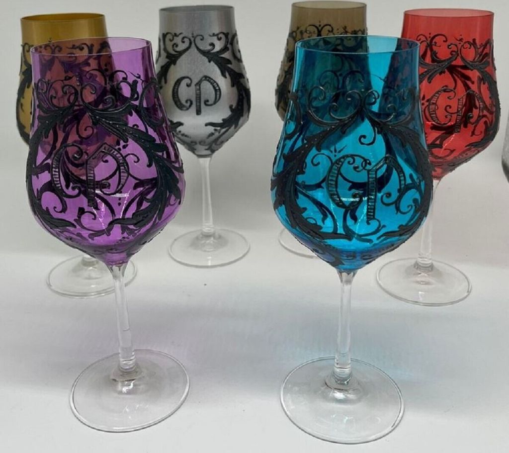 Casa Padrino Luxus Barock Weinglas Set Bunt / Schwarz - Handgefertigte Weingläser