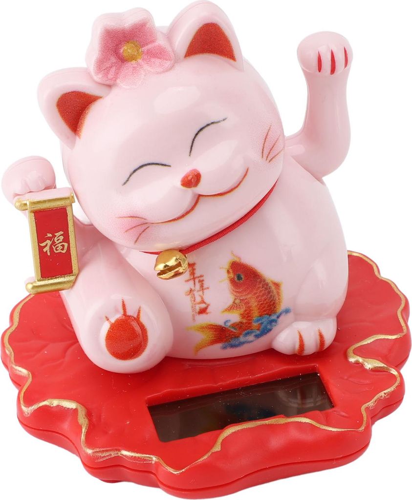 Solarenergie angetrieben weiß Beckoning Lucky Money Cat für Home Office Car Decor Feng Shui Lucky Cat Waving Arm Fish Style