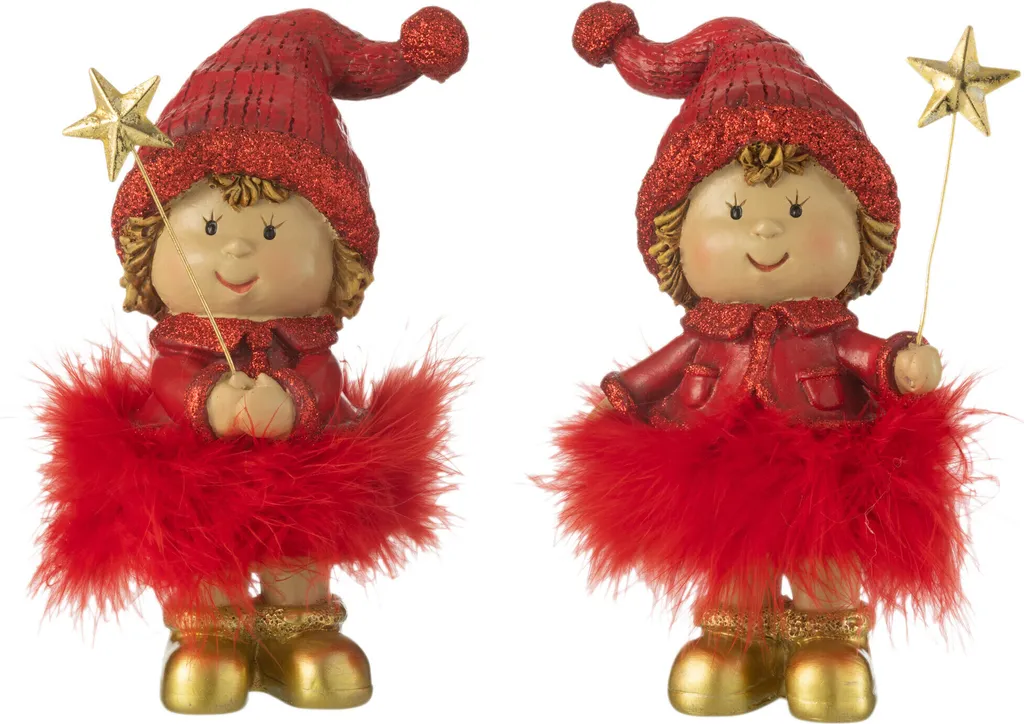 Statue Décorative Enfant Chapeau Étoile et Fourrure Résine J-Line 13cm