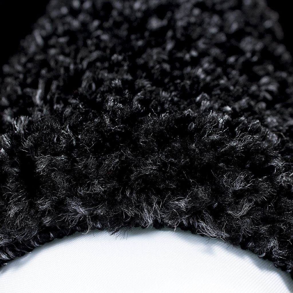 Villa Möbel Lifiva Wohnzimmer-Teppich, Hochflor-Teppich, Shaggy, Bordüre Design, Farbe:Anthrazit, Grösse:200 cm Rund