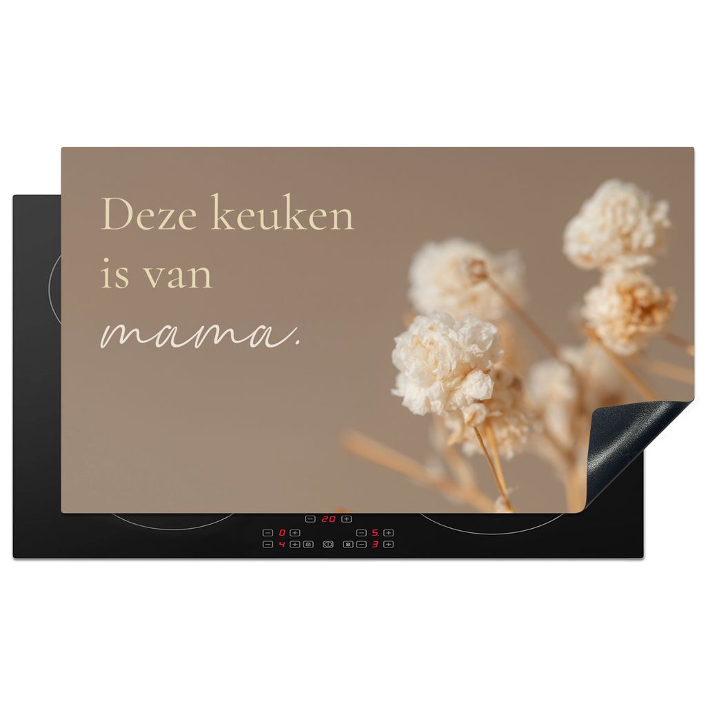 KitchenYeah Herdabdeckplatte Blumen - Zitate - Diese Küche gehört meiner Mutter - Beige , 90x52cm, Küche Deko, Glaskeramikkochfeld Herdabdecku...