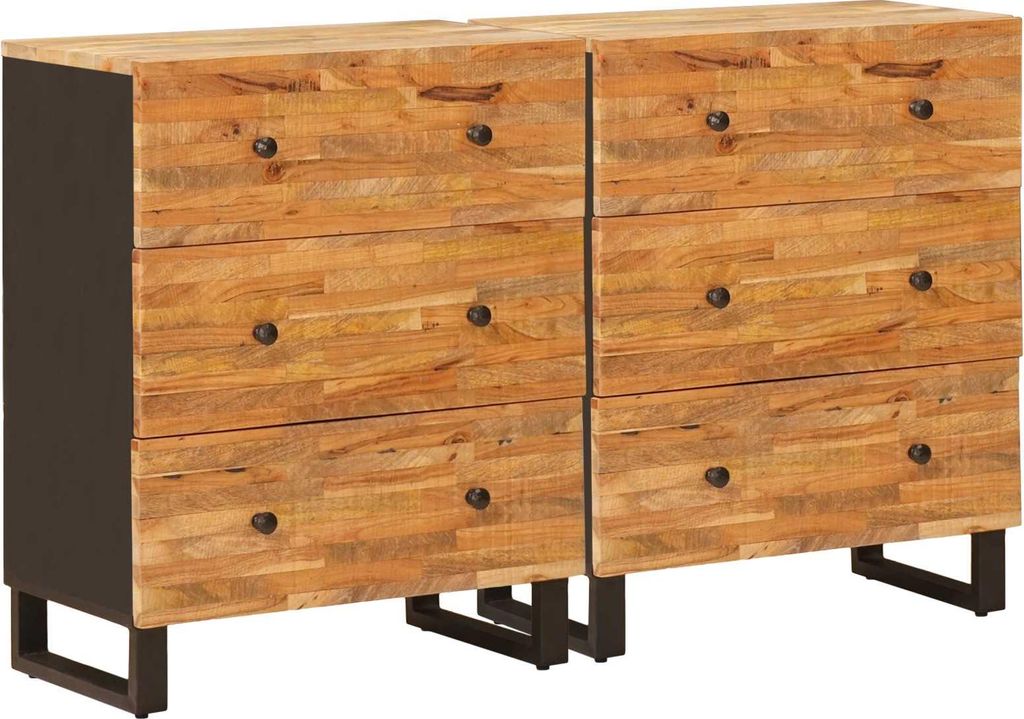 "Schlussverkauf" Sideboard 2 Stück - Standschrank Mit Stauraum - Braun 60x33x75 cm Massivholz Mango C6477