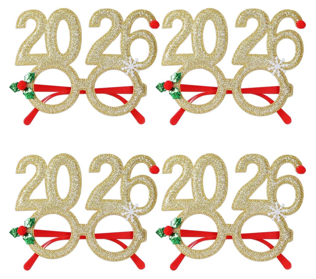 4er-Set Haarbänder mit Schneeflocken-Dekor, funkelnder Zahl 2026, Haarreifen, Brillen, festliches Weihnachts-Party-Accessoire