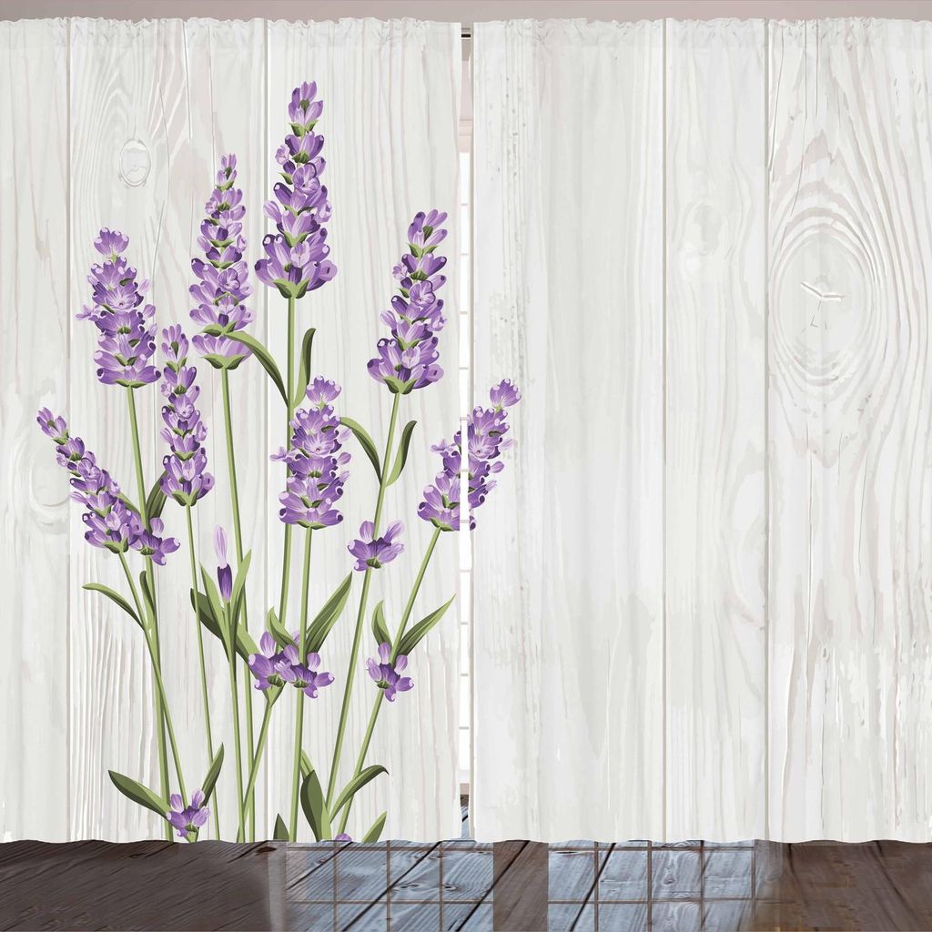 ARANDE Lavendel Gardine, Aromatische Kräuter Bouquet auf rustikale Holzbohle Frischen Land, 280 x 245 cm, Olivgrün Pale Grau
