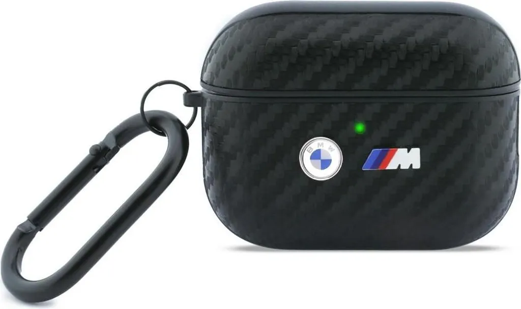 Custodia BMW AirPods Pro 3 Effetto Carbonio con Logo Metallo e Moschettone