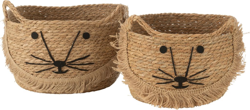 J-Line Set Von 2 Körbe Kitty Schilf Natur/Schwarz