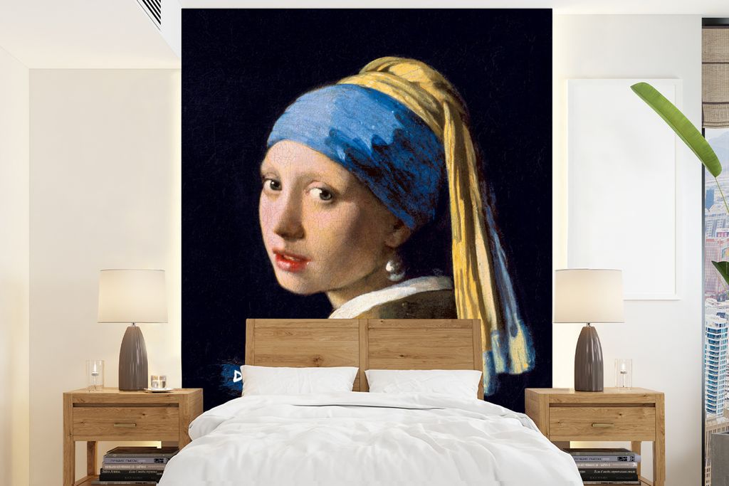MuchoWow Fototapete für Wohnzimmer oder Schlafzimmer Wandtapete Vinyl Motivtapete Das Mädchen mit dem Perlenohrring - Zitat - Vermeer - 195x260...