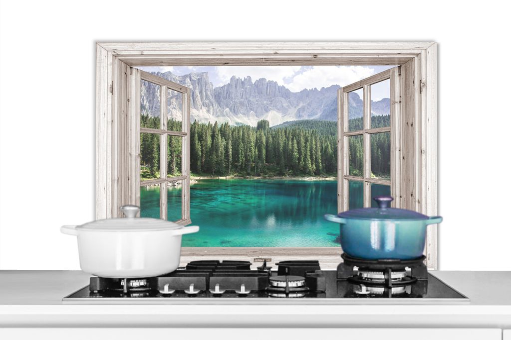 KitchenYeah Spritzschutz Küche - Küchenrückwand - Wandschutz für Herd und Spüle - Aussicht - Berg - Wasser 80x55 - Alu-Dibond (Alternative ...