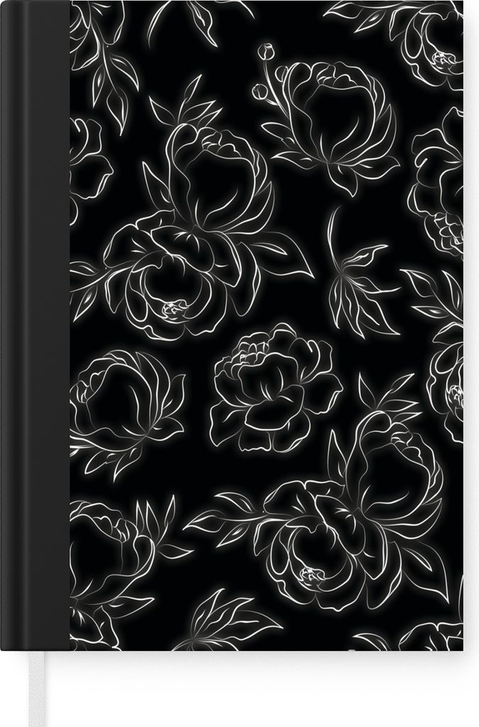 MuchoWow Notizbuch Tagebuch Haushaltsbuch Notebook A5 Blumen - Schwarz und weiß - Muster - Linienkunst - Notizblock - Notizheft - Notebook - Sch...
