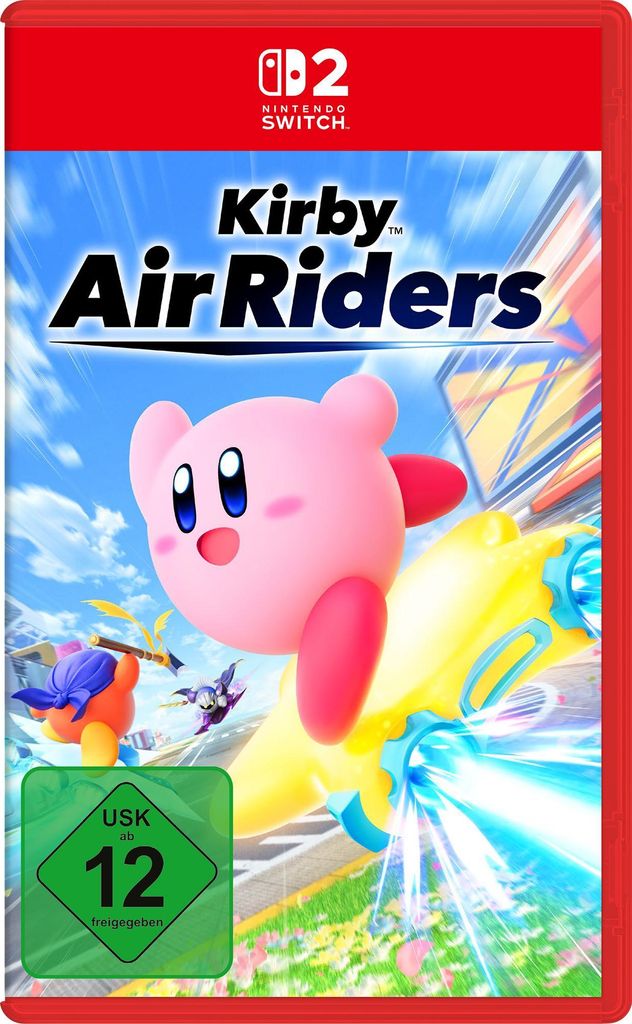The image shows the game case for Nintendo Kirby Air Riders Switch 2, featuring the character Kirby in action.