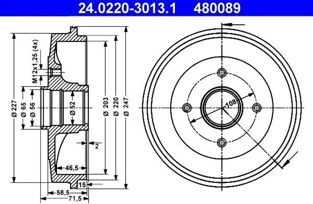 Tambour de frein arrière compatible Peugeot 206 SW et Citroën 106 II
