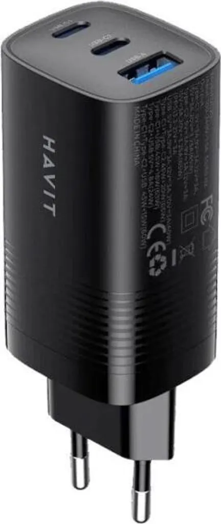 Havit UC20 Caricabatterie GaN 65W Nero - Adattatore Tre Porte USB-C