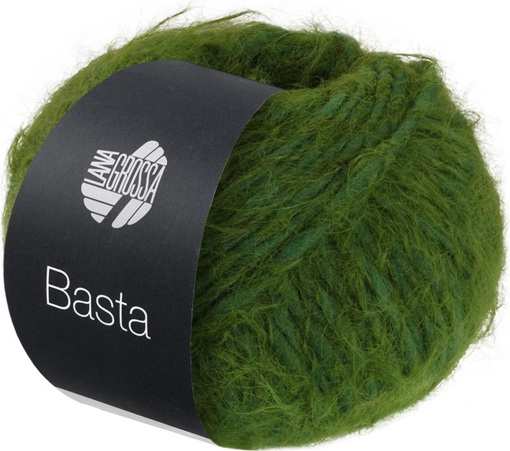 A ball of green yarn with a black label.