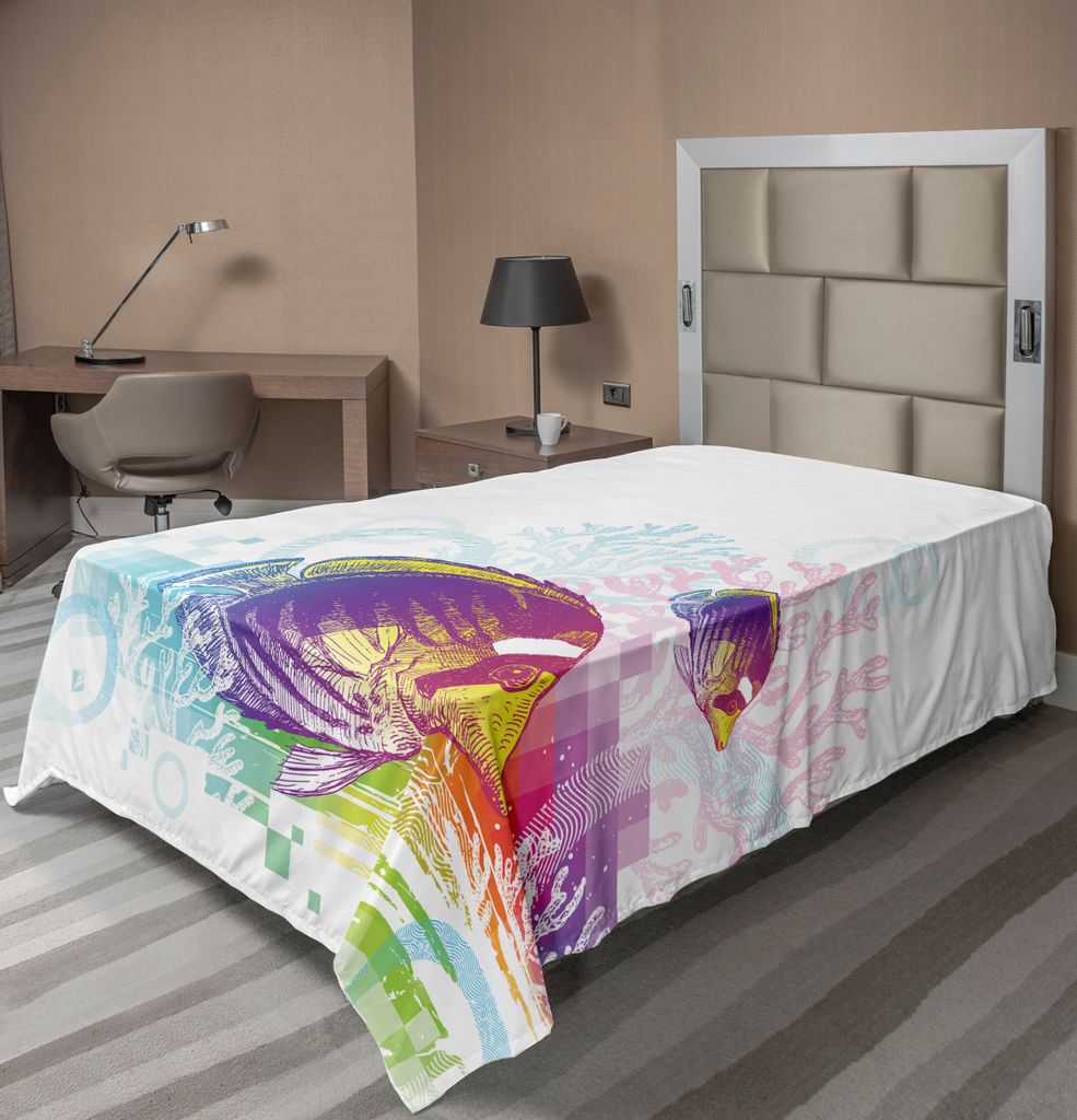 ABAKUHAUS tropisch Tiere Bettlaken, Bunte Kalmare, Sterben Durch Im Ozean Pixel Umgegeben Werden, Exotischen Bild, weiches bequemes oberes Bettlake...