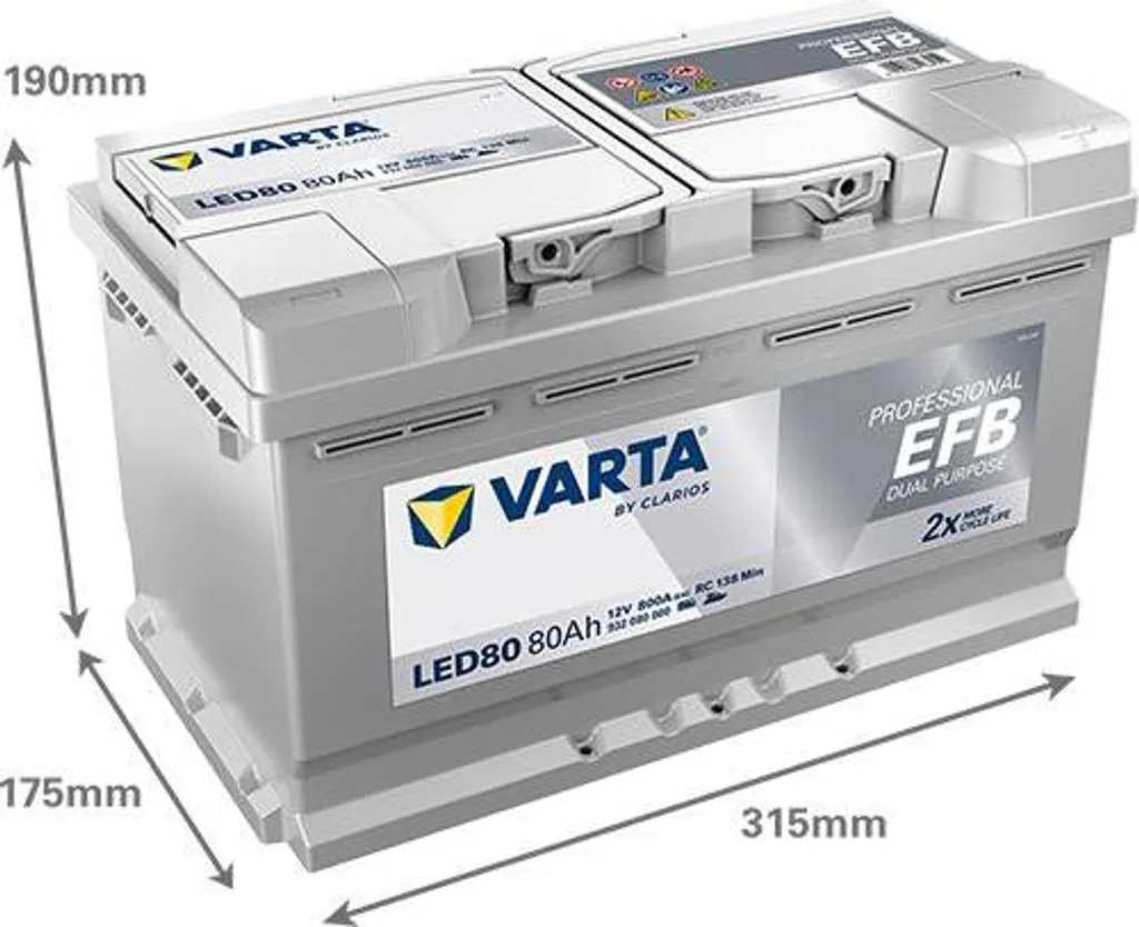 Varta LED80 Professional EFB 12V 80Ah 800A 930080080 Batterie Dual Purpose