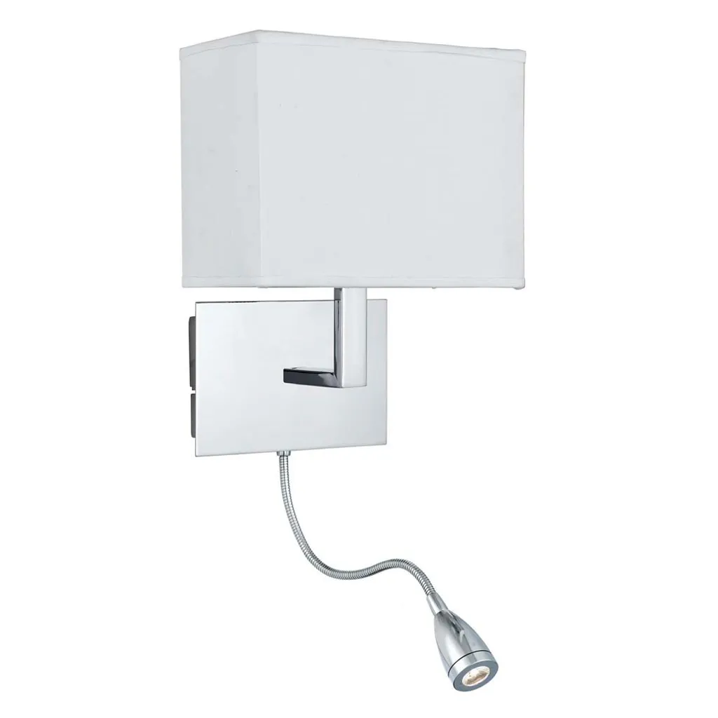 Liseuse murale chromée WALL avec bras orientable et abat-jour blanc doux