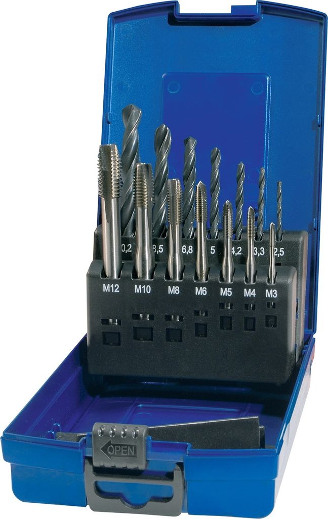 Maschinengewindebohrerset DIN 371/376 C VA M3-M12 14tlg.HSS-Co Ku.-Kass.PROMAT