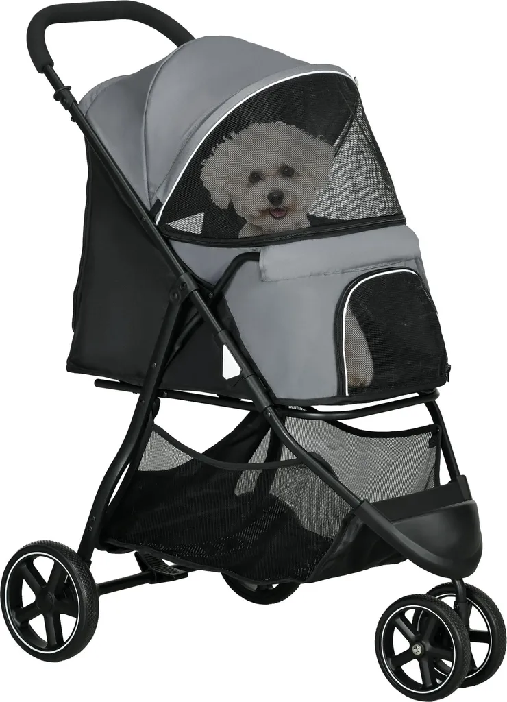 Poussette chien âgé pliable pour soulager votre animal guidon réglable