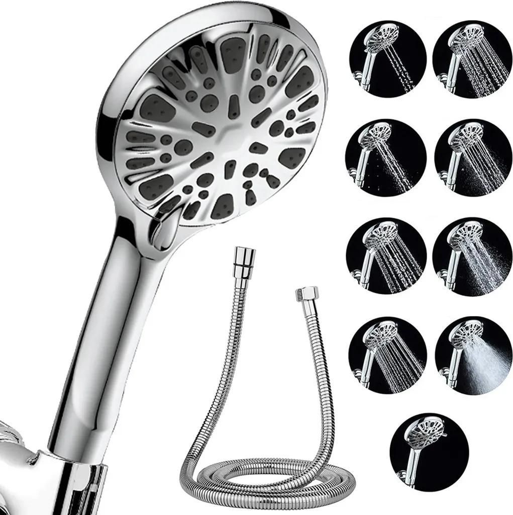 Handbrause Hochdruck Duschkopf mit 9 Strahlarten, Wassersparend, 1,5 m Edelstahl-Schlauch, Duschfilter, Selbstreinigend, Einfache Montage