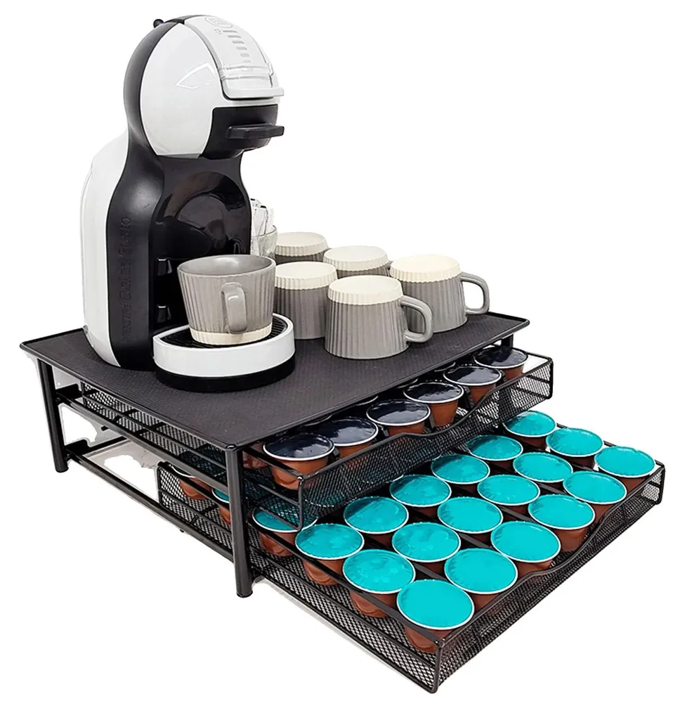 Rangement capsules de café 72 pièces, double tiroir noir ultra plat