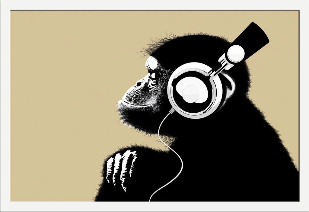 Cadre Mural Blanc Shinsuke avec Poster The Chimp : Déco Prête à Poser