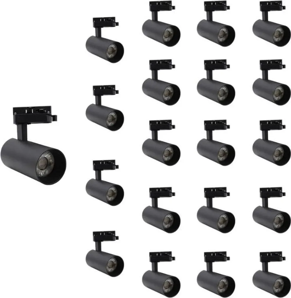 Projecteur LED Rail Triphasé Noir 20W CCT Orientable - Pack de 20 - 3