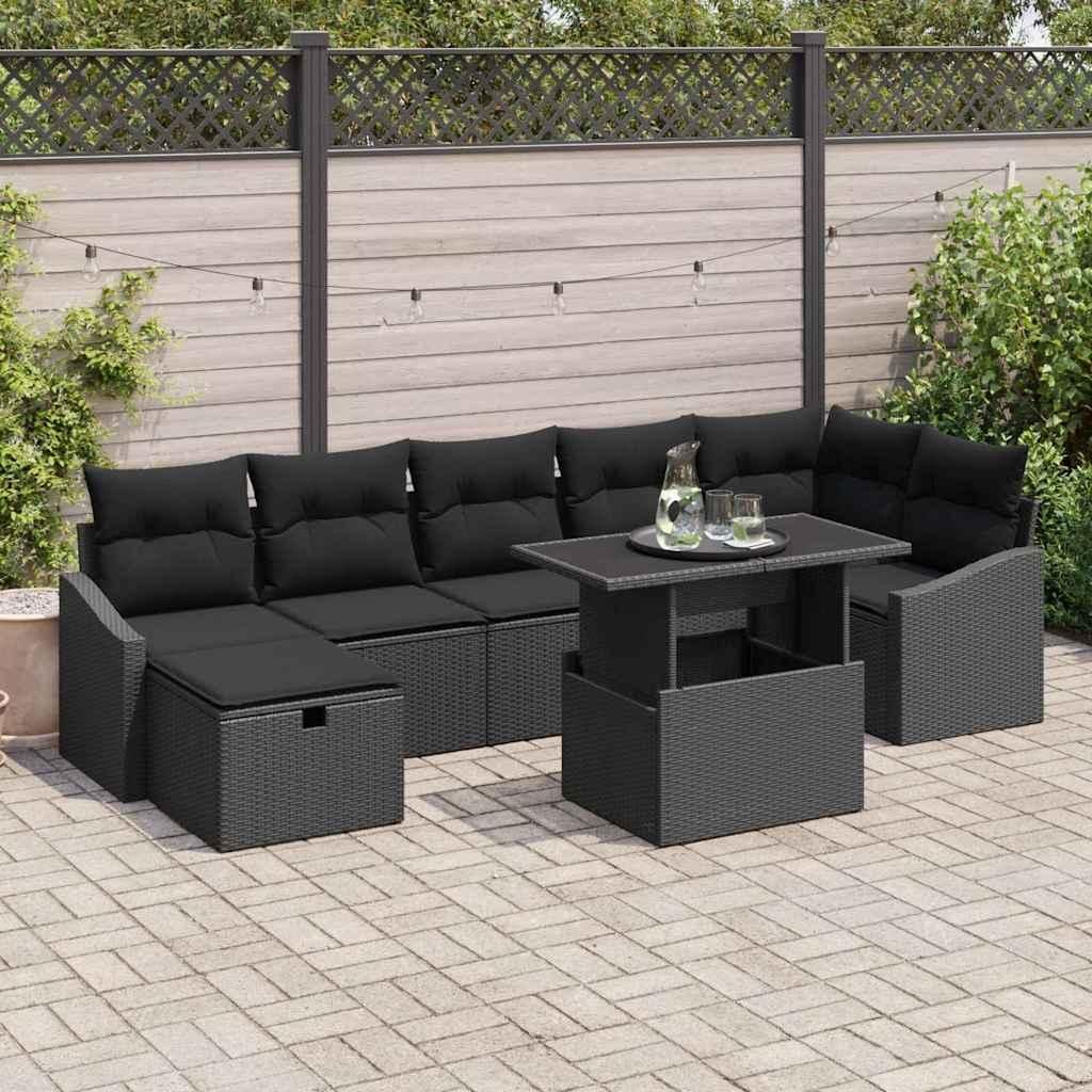 Maison Exclusive - Garten-Sofa-Set mit Kissen 8 pcs Schwarz Poly Rattan