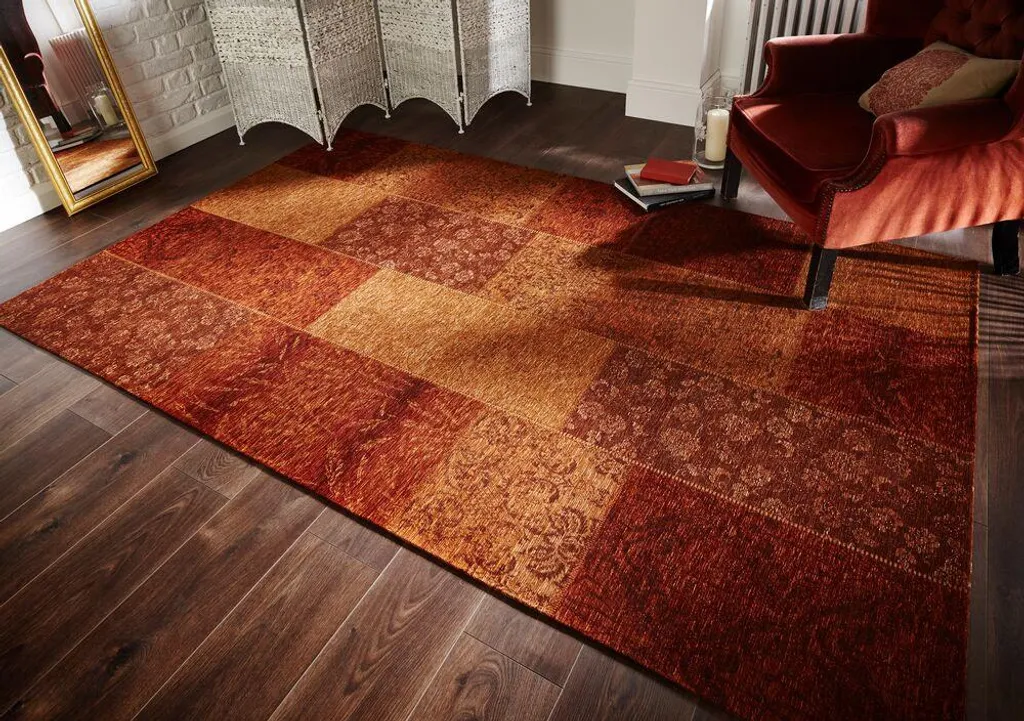 Tapis Chenille Doux Manhattan Patchwork Terracotta 120x170 Qualité - 2