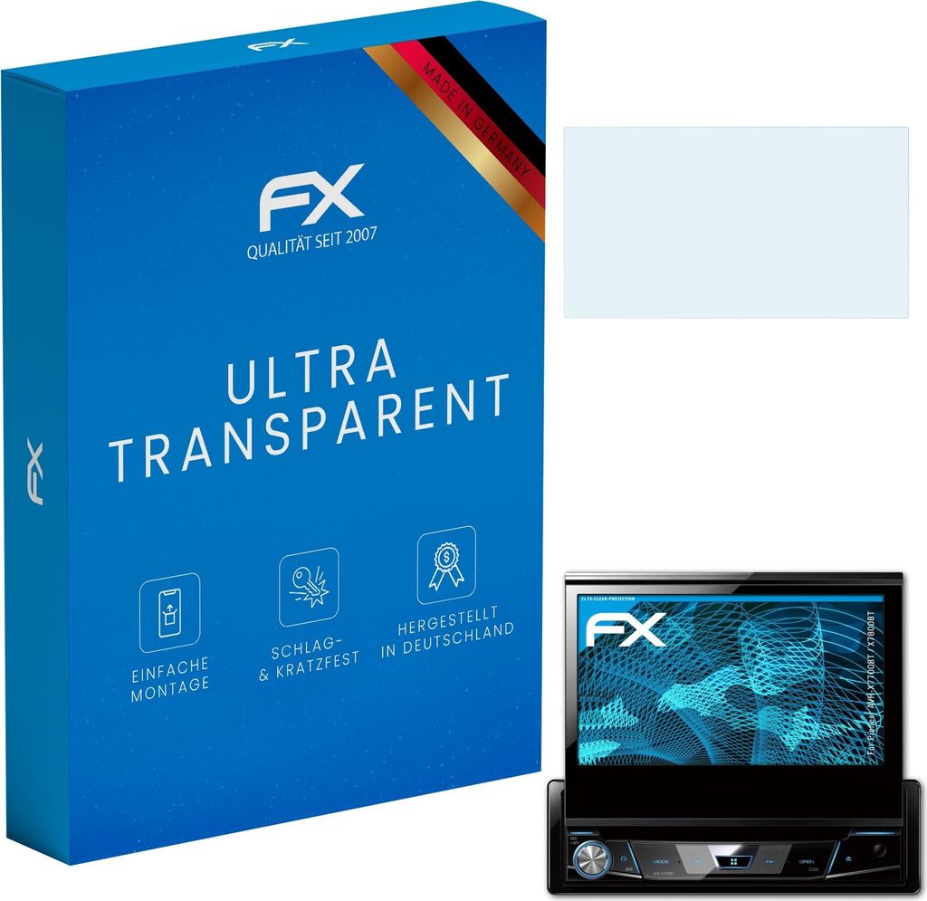 atFoliX FX-Clear 2x Schutzfolie kompatibel mit Pioneer AVH-X7700BT / X7800BT Displayschutzfolie