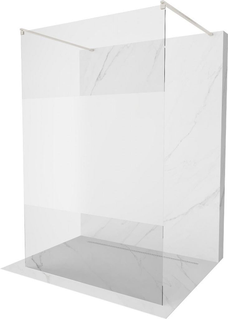 Mexen Kioto Duschwand freistehend 110 x 200 cm, transparent/gefroren 8 mm, gebürstetes Nickel - 800-110-002-97-35
