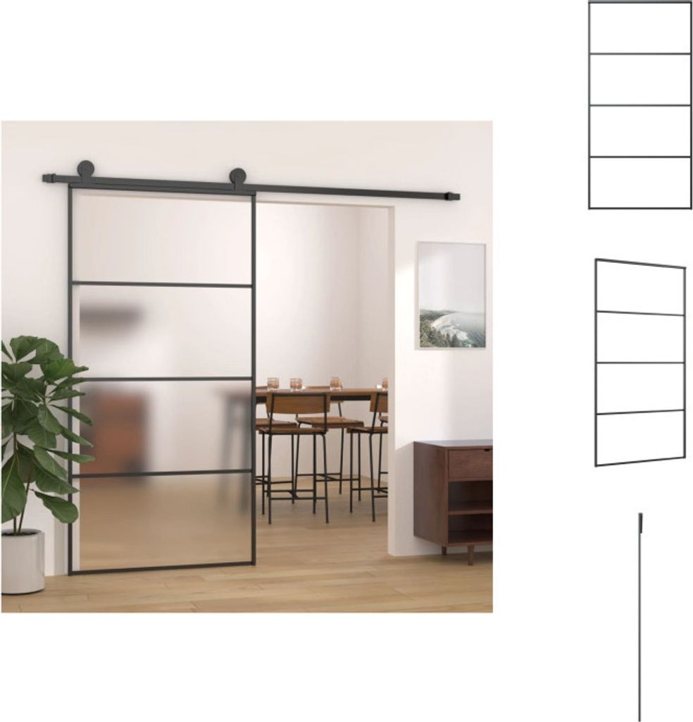 vidaXL Schiebetür ESG Glas und Aluminium mattiert 102,5x205 cm Schwarz - Haustüren