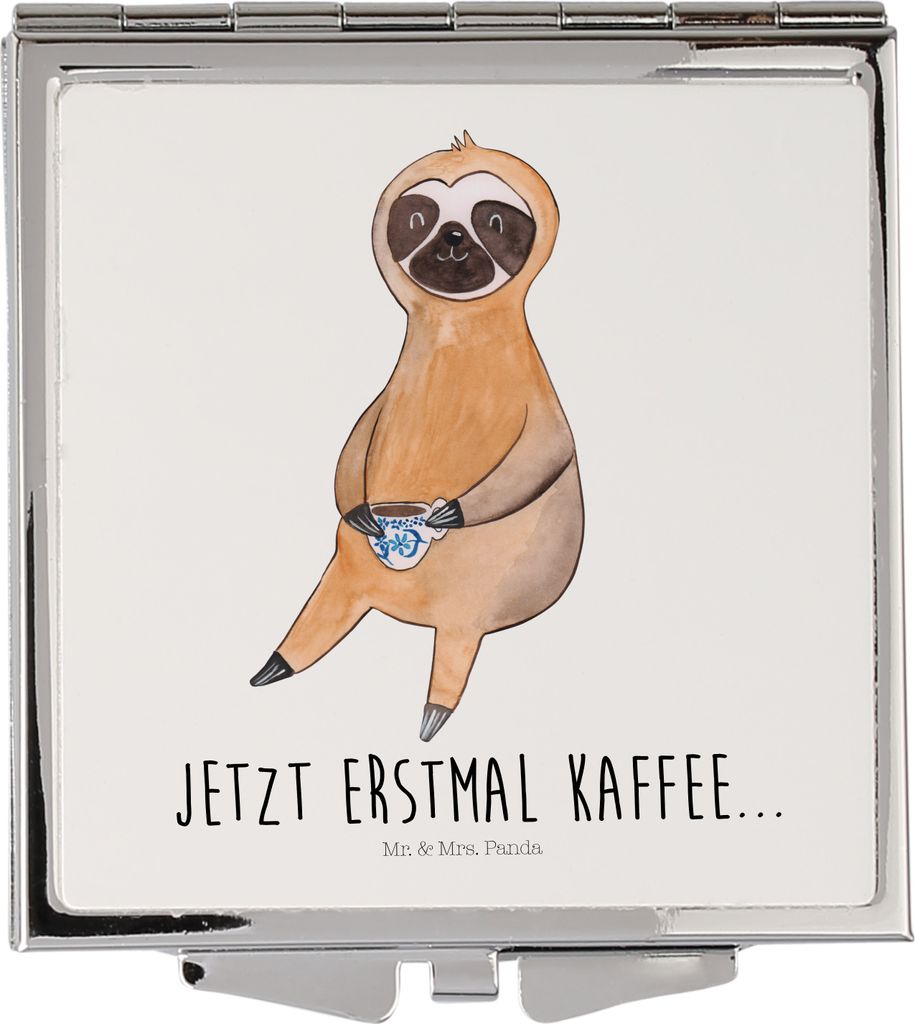 Mr. & Mrs. Panda Schminkspiegel Faultier Kaffee - Weiß - Geschenk, Taschenspiegel, Kaffeetasse, Klappbarer, Handspiegel, Spiegel, Kosmetikspiegel,...