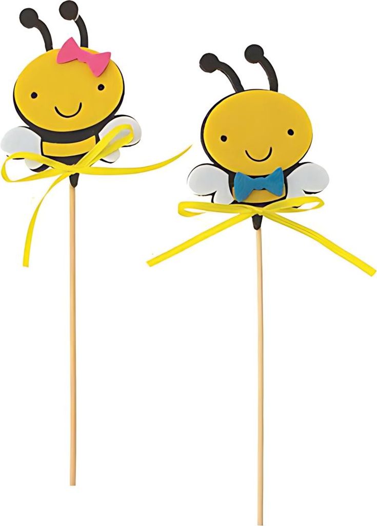 GLOREX Filzstecker 6x21cm Biene 2er, mit Holzstäbchen, zum Dekorieren