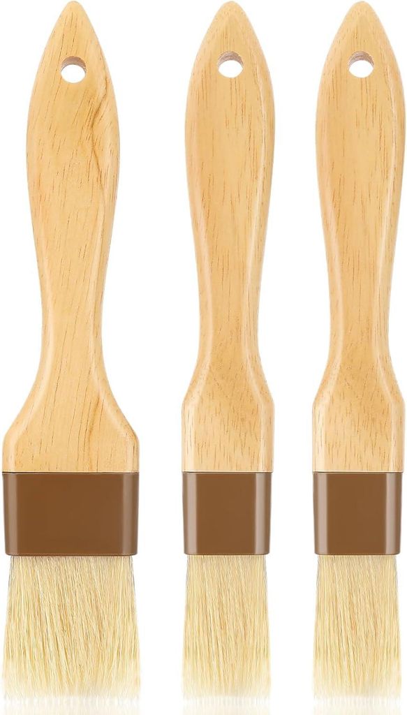 3er-Set Gebäckpinsel – Wildschweinborsten + Buchenholzgriff – für Öl/Butter – leicht zu reinigen