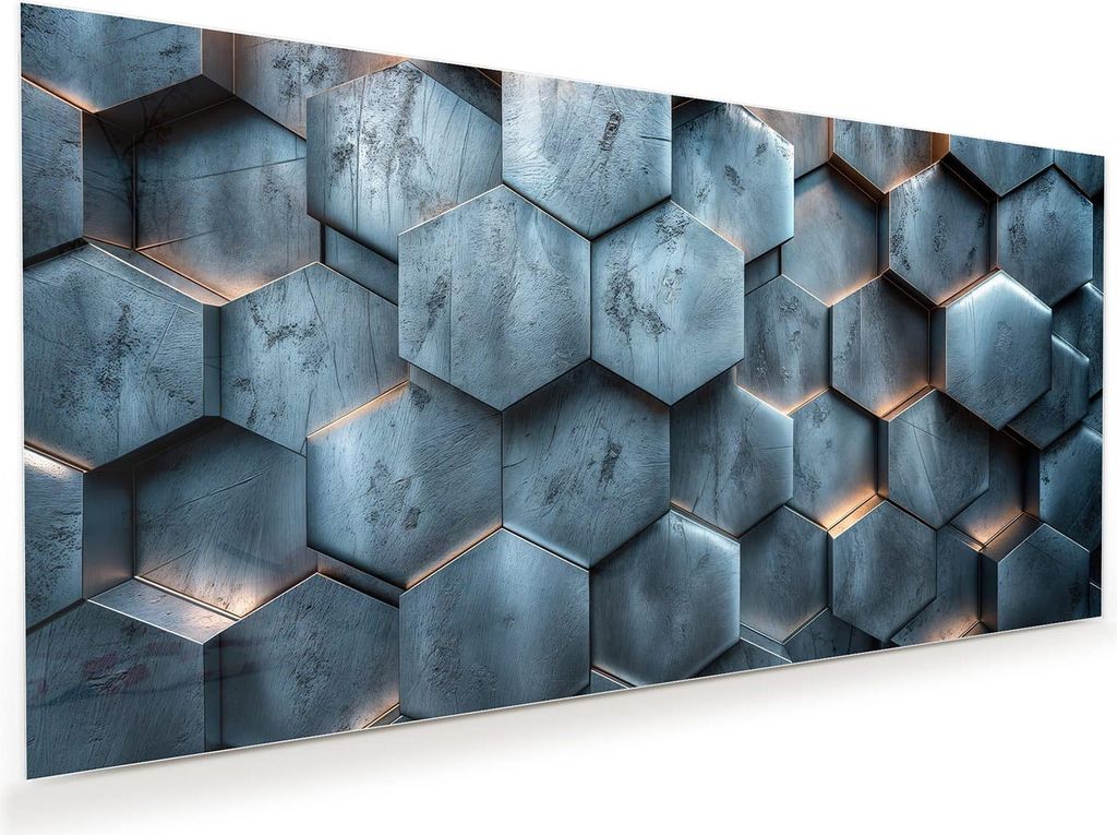 Glasbild 60x30cm in XXL für Wohnzimmer, Schlafzimmer Motiv Hexagon Struktur
