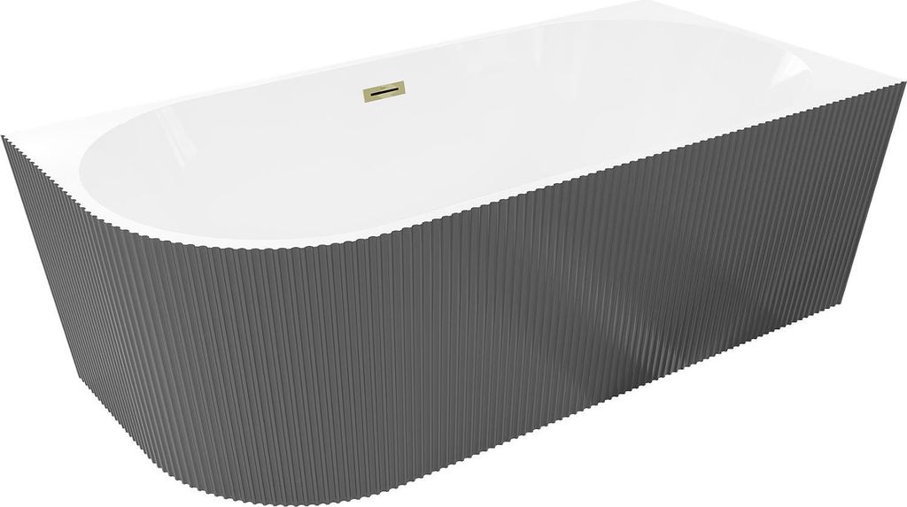 Mexen Silo freistehende Eckbadewanne rechts geriffelt 170 x 80 cm, weiß/grau, Überlauf gold - 52891708062P-50