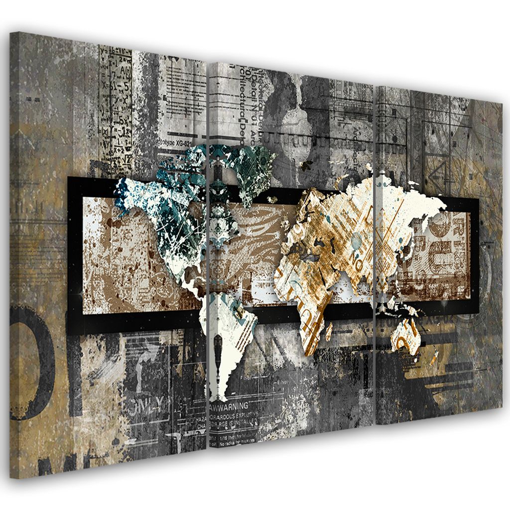Triptychon auf leinwand abstraktionen - grau 120x80 cm Feeby grau wandbild bereit zum aufhängen
