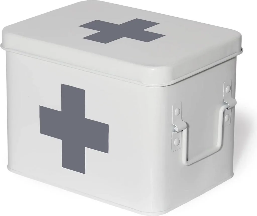 Boîte à Pharmacie Rétro en Métal Robuste avec Poignée de Transport