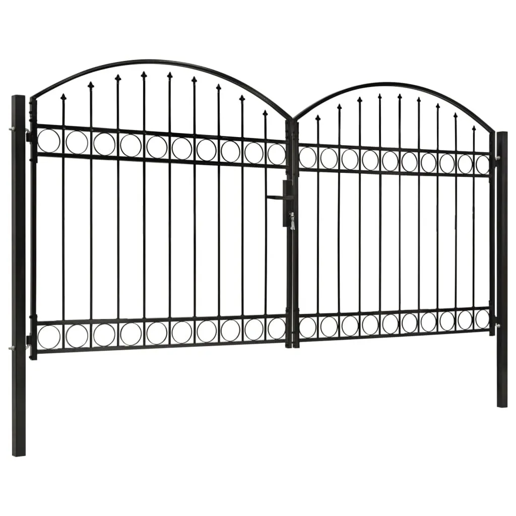 Portail de clôture double battant en acier noir 300 x 150 cm robuste