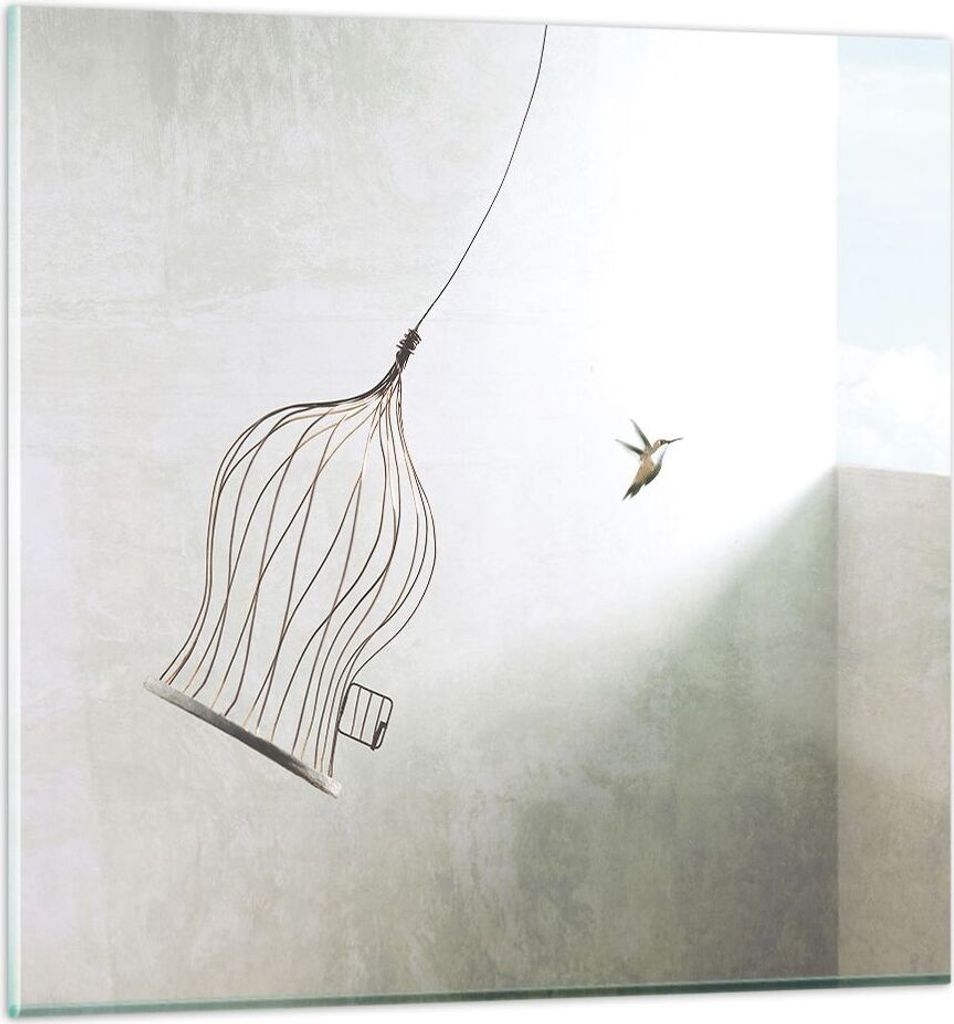 Bilder auf glas - Einteilig - Flug Vogel Käfig - 40x40cm - Glasbilder - Wandbilder - Bilder - zum Aufhängen bereit - Wanddekoration aus Glas - Gl...