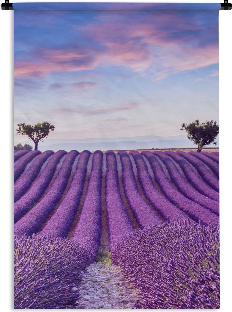 MuchoWow Wandteppich Wandbehang Lavendel - Natur - Lila - Bäume - Blumen 90x135 cm Tapisserie Dekoration Wandtuch - Baumwolle - Wandskulptur