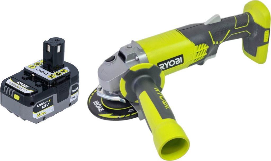 RYOBI R18AG-0 Akku Winkelschleifer 18 V ONE+ 115 mm + 1x Akku 5,0 Ah - ohne Ladegerät