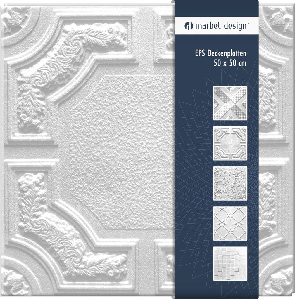 Deckenplatten aus Styropor EPS - Deckenpaneele leicht & robust im modernen Design - (2QM Sparpaket CARACAS 50x50cm) Verkleidung Deckenplatte Decke