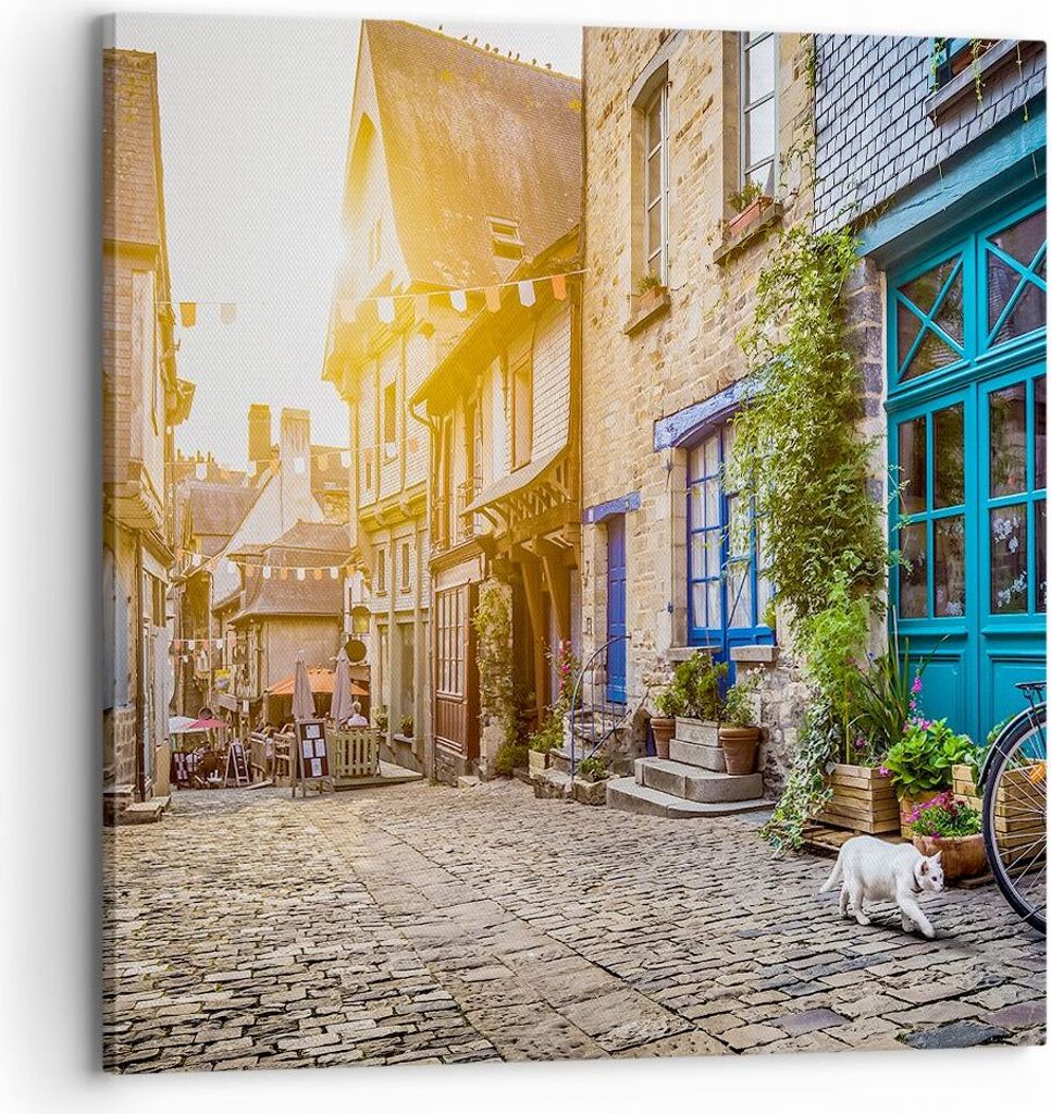 Bild auf Leinwand - Leinwandbild - stadt straße katze - 70x70cm - Wand Bild - Wanddeko - Wandbilder - Leinwanddruck - Bilder - Kunstdruck - Wandde...