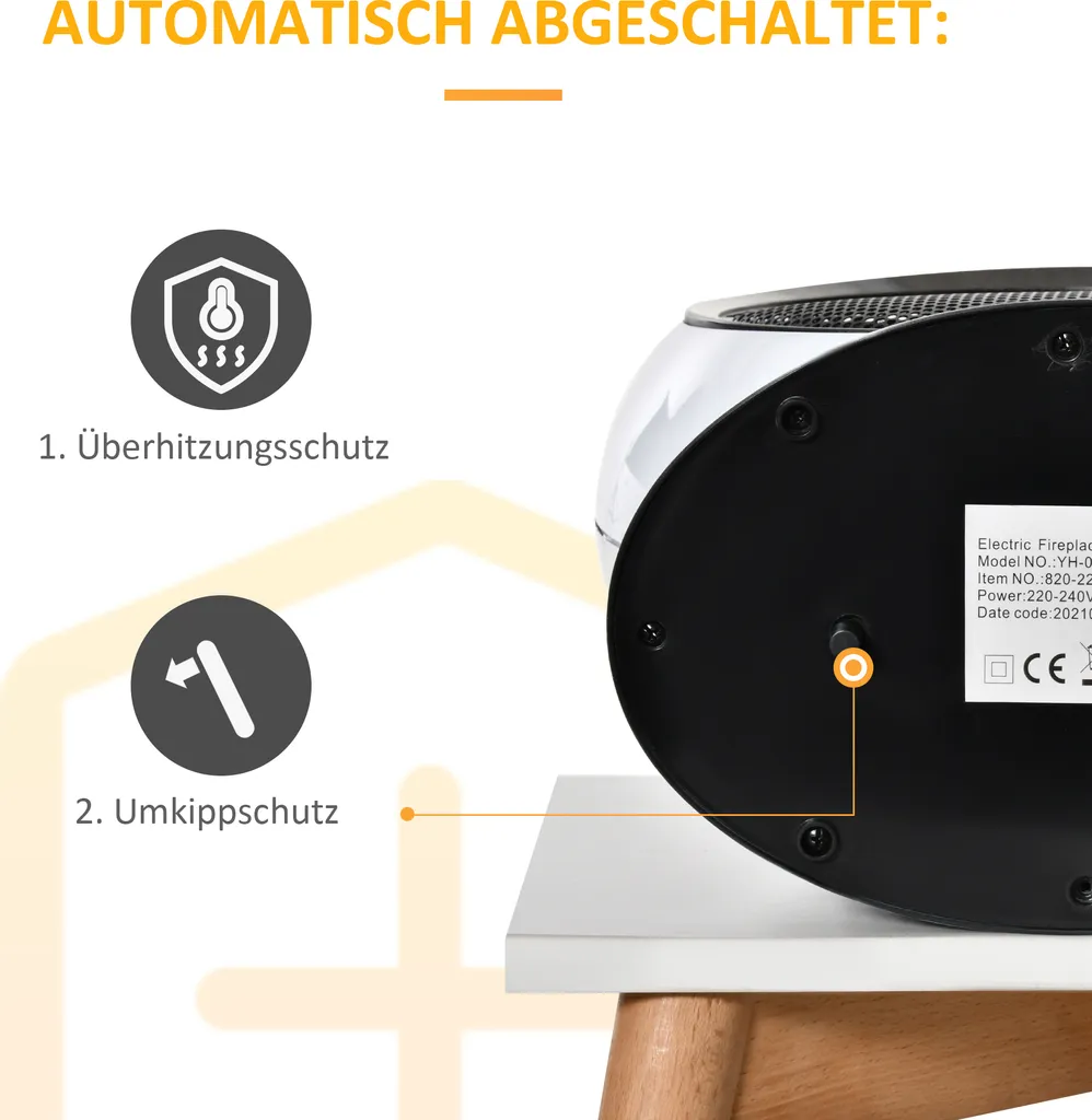 Chauffage d'appoint électrique design blanc avec simulation de flammes - 7