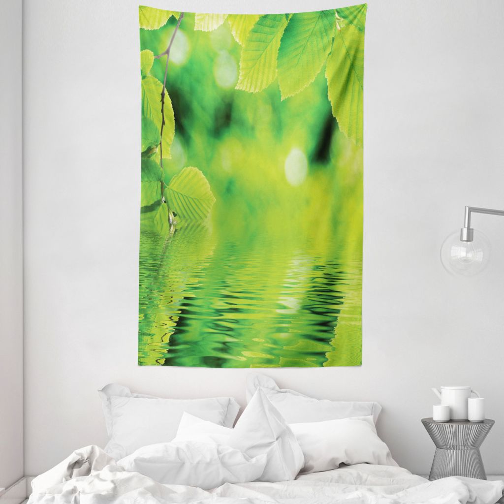 ABAKUHAUS Natur Wandteppich und Tagesdecke, Blätter und Fluss Frieden aus Weiches Mikrofaser Stoff Waschbar ohne Verblassen Digitaldruck, 140 x 23...