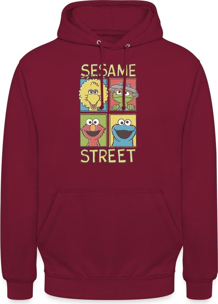 Spreadshirt Sesamstraße Bibo, Oscar, Elmo, Krümelmonster Uni Hoodie, S, Bordeaux