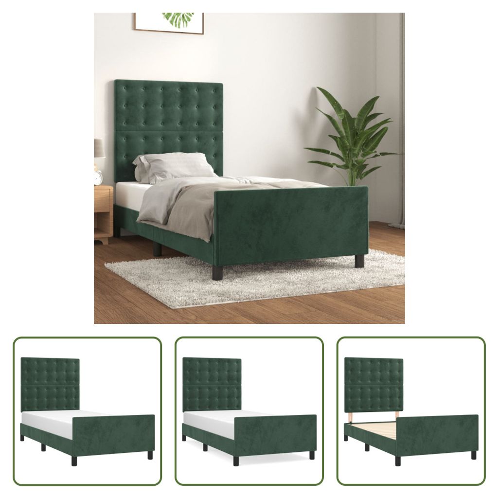 The Living Store Bettgestell mit Kopfteil Dunkelgrün 90x190 cm Samt