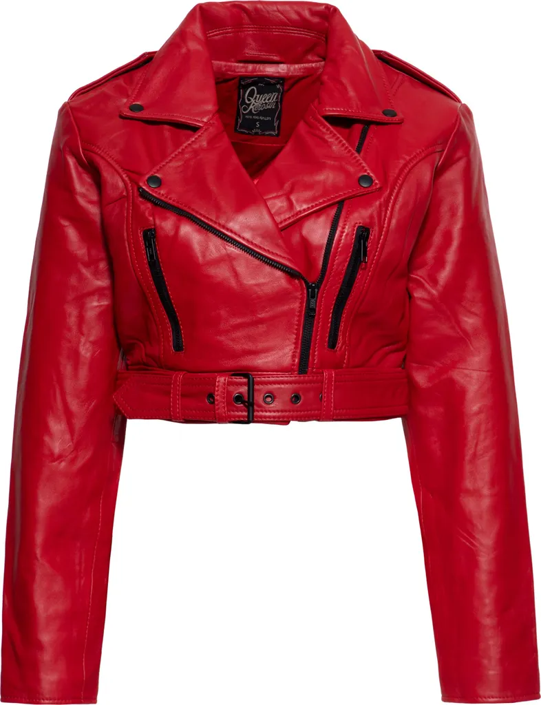 Veste en cuir Queen Kerosin coupe courte rouge pour look rock chic