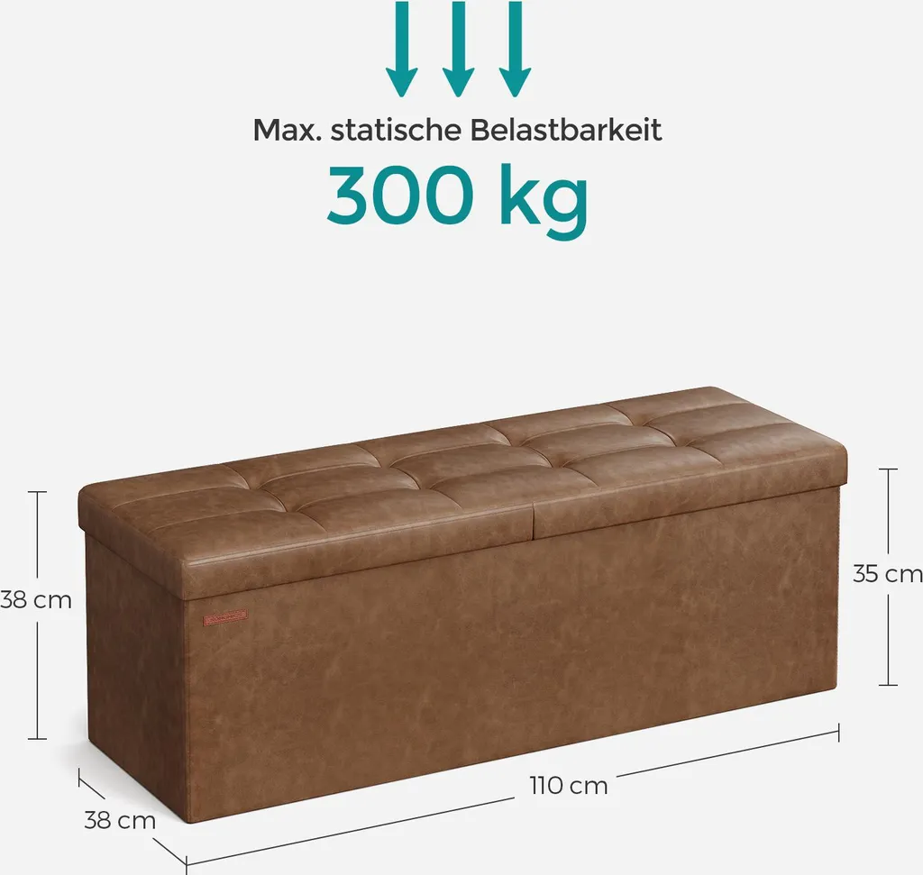 Banc pliant 120 litres 38 x 110 x 38 cm brun café en simili cuir chic